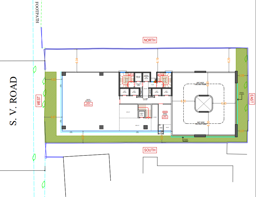 Ground floor commercial layout with office area, lift lobby, staircase, and road-facing entry at DPS CAPITAL GOREGAON WEST - COMMERCIAL OFFICE SPACES IN GOREGAON WEST