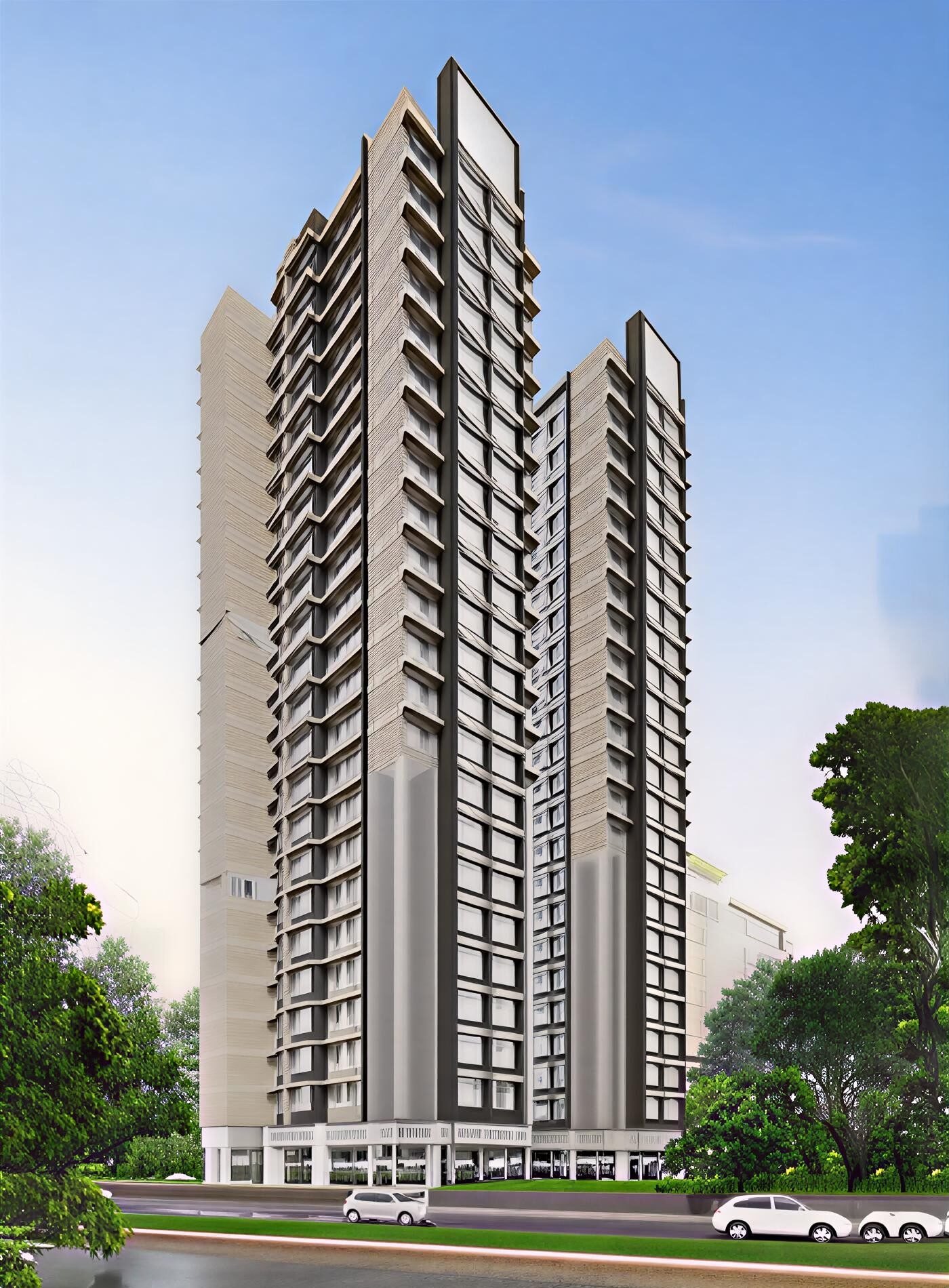 High-rise tower with modern façade, vertical lines, and road-facing design at DPS CAPITAL GOREGAON WEST - COMMERCIAL OFFICE SPACES IN GOREGAON WEST