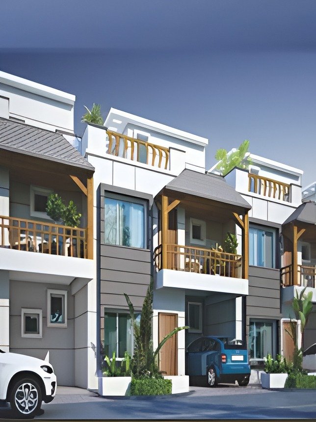 Modern building exterior with balconies, glass windows, wooden accents, and rooftop greenery at DPS CAPITAL GOREGAON WEST - COMMERCIAL OFFICE SPACES IN GOREGAON WEST